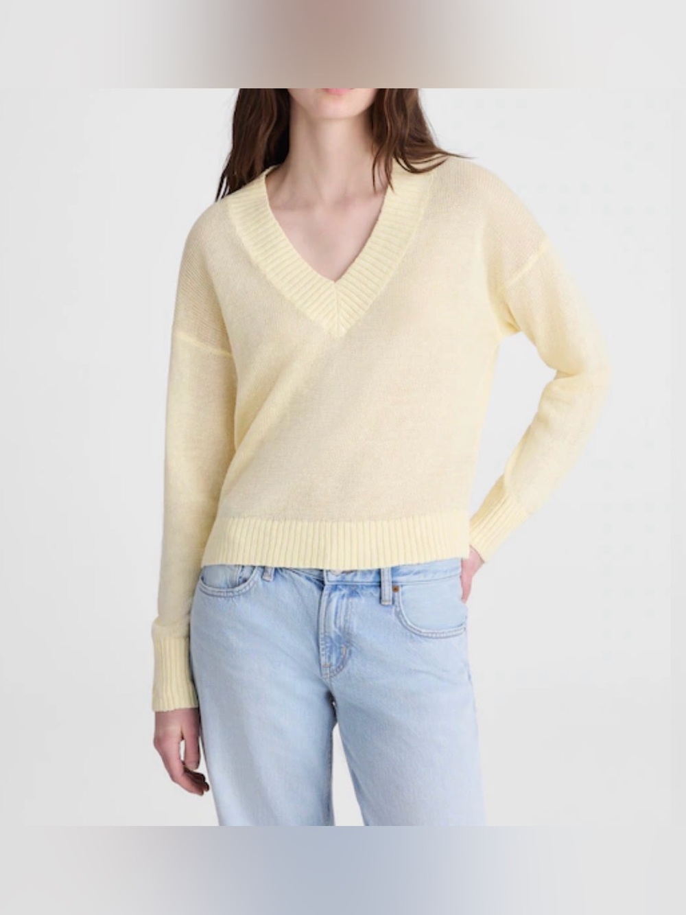 Madewell Women’s Deep V-Neck Sweater in 100% Linen.Yellow oversized XXS.NWT.